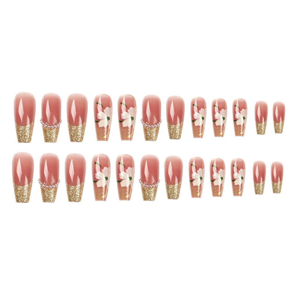 24PCS Fake Nails with Pearl Blush False Nails Lightweight ABS Material for Wedding Party