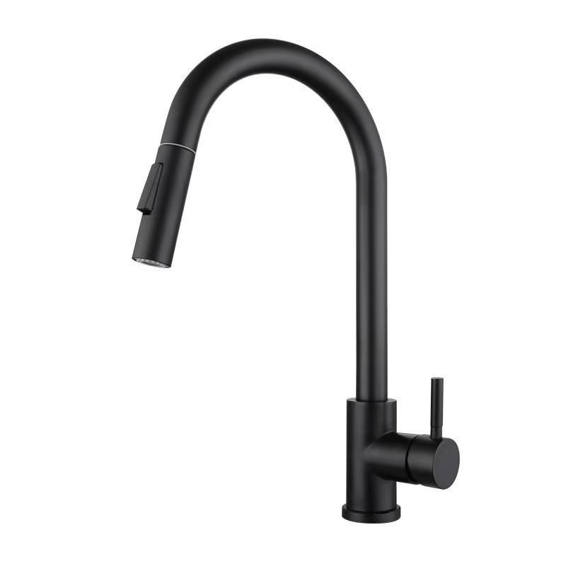 Cross Stainless Steel Black Pull-Out Kitchen Faucet, Rotating Telescopic Design, for Hot and Cold Water
