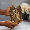 Return Gift Radha Krishna Idol Showpiece Statue with Peacock Design Diya for Puja and Home Decor (8 X 6 Inches), Metal, Gold (1)