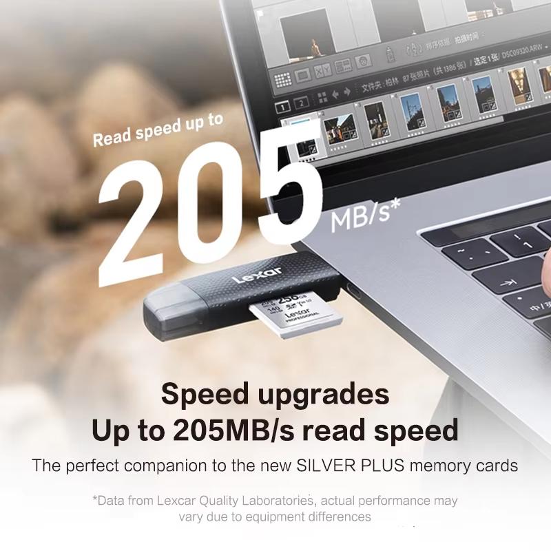 Lexar Card Reader Dual-Slot USB-A USB-C Type-C Reader Up To 205Mb/s 2-in-1 Card Reader SD Card Reader and Micro SD Card Reader for Computer and Phone