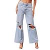 Knee Breaks Jeans Women High Waist Long Wide Leg Pants Light Colour Washed Casual Pants Women