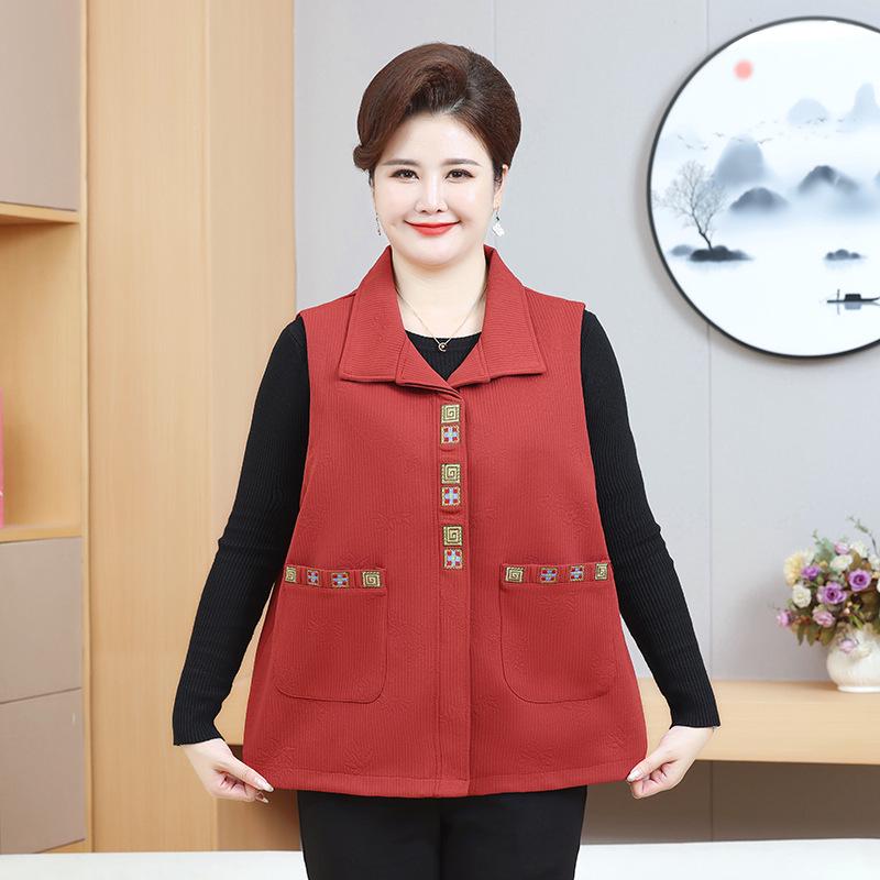 

Middle-Aged & Elderly Women s Autumn Tank Top Jacket - 200 Jin Cape for Grandma 6XL бордовий