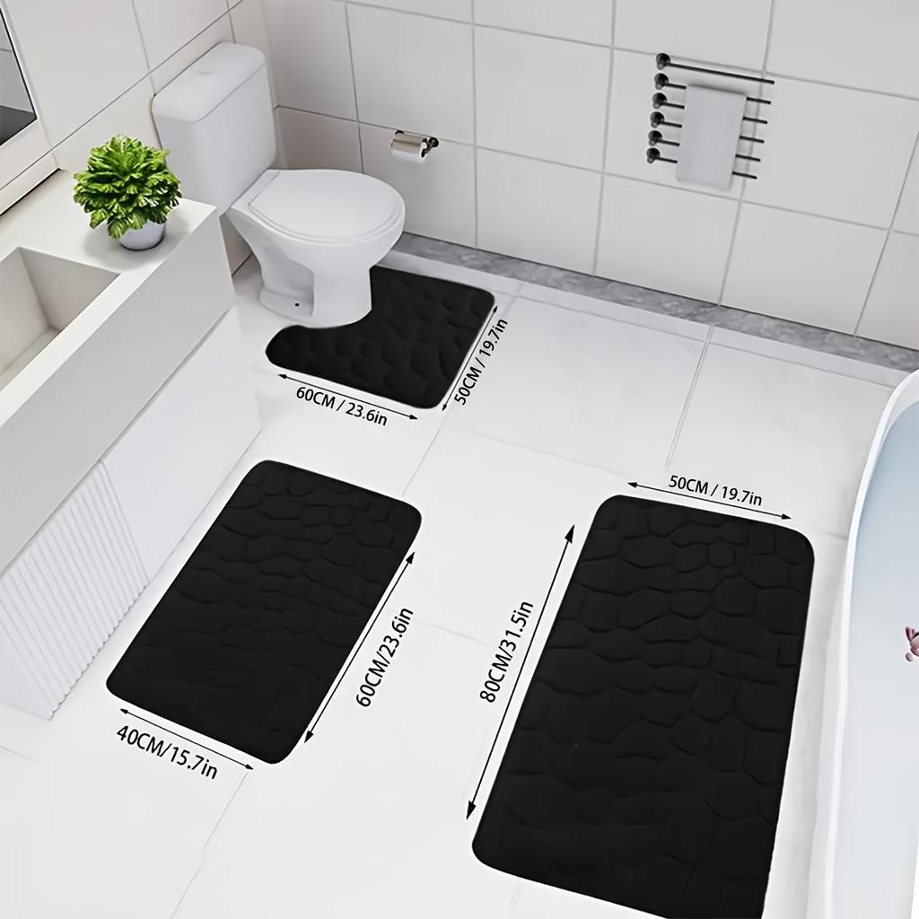 Einfarbiges Flanell-Badezimmer-Dreiteiliges Set Toiletten-Rutschmatte Schmutzabweisende Toilettenmatte Badewannen-Lange Saugfähige Fußmatte