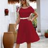 Women Mini Dress Summer Casual Solid A-line Dress Female Fashion Holiday Boho Loose Beach Elegant Elastic Waist Pleated Dress