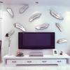 1Set 8Pcs Silber Feder 3D Spiegel Wand Kunst Aufkleber Aufkleber Hause Schlafzimmer Wandbild Dekor