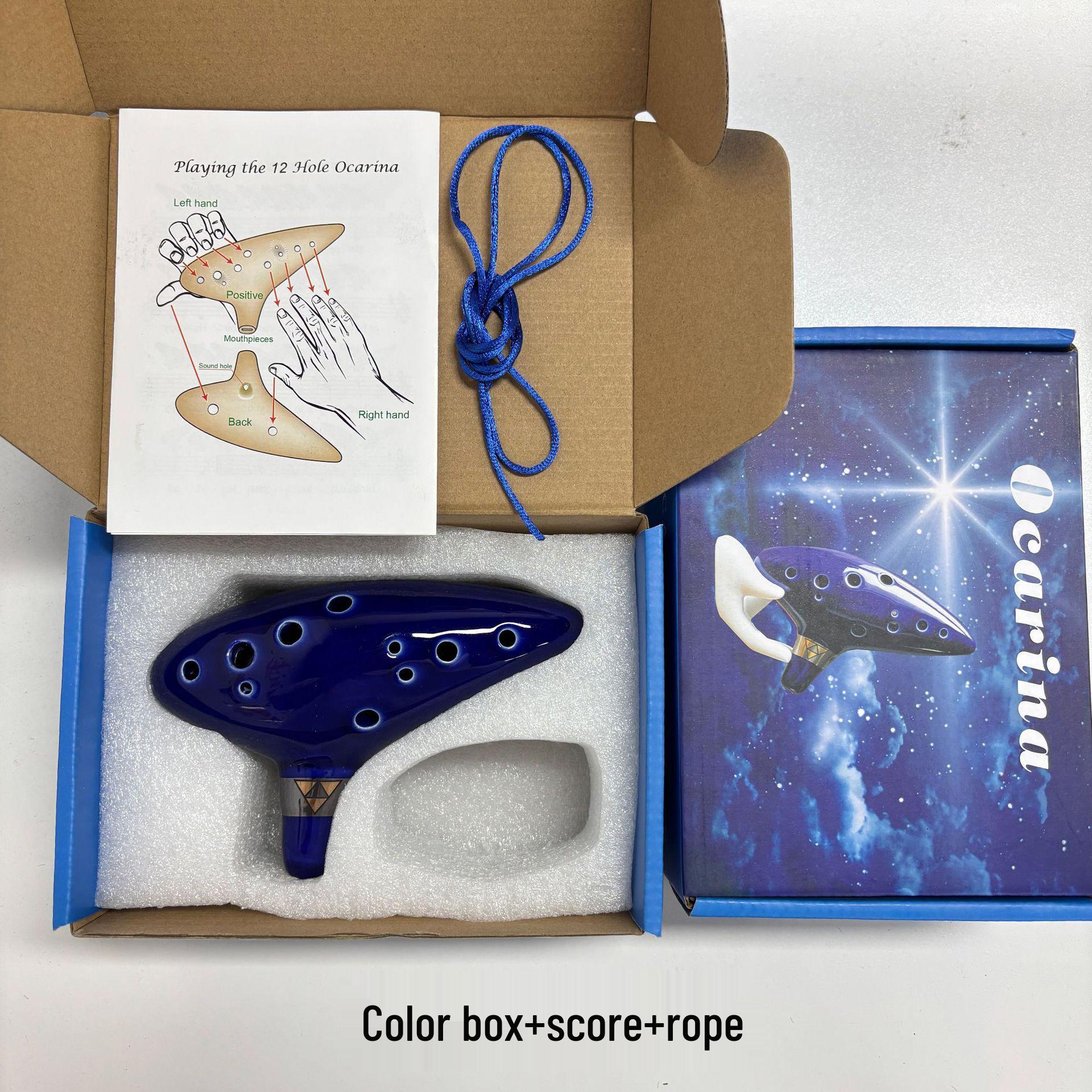 12-Hole Ceramic Alto C Key Ocarina Flute - Zelda Ocarina of Time Professional Instrument Gift Box + Music Sheet + Strap небесно-голубой