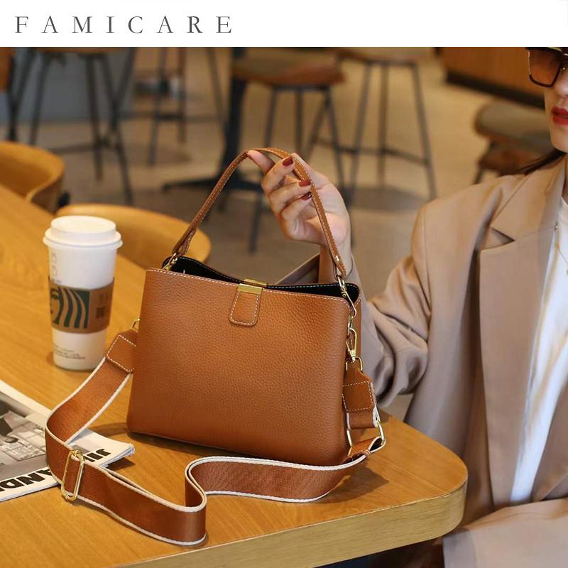 Women's Genuine Leather Handbag Luxury Bucket Style Casual Lady Fashi Shoulder Crossbody Messenger Bag for Girls 2026