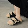 Lamb wool high-end sense~ Grape mother, the same style, one-word buckle lamb wool piled thick-soled fluffy slippers, wearing women's shoes outside