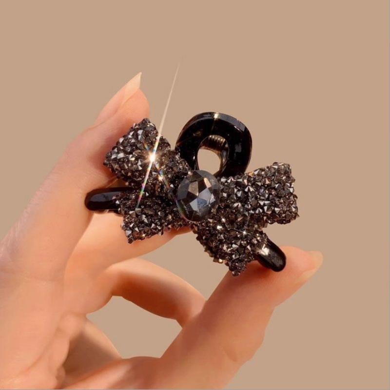 2Pcs Light Luxury Full Diamond Bow Small Shark Clips Cute Traceless Hair Accessories For Women Girls Temperament Hair Claw