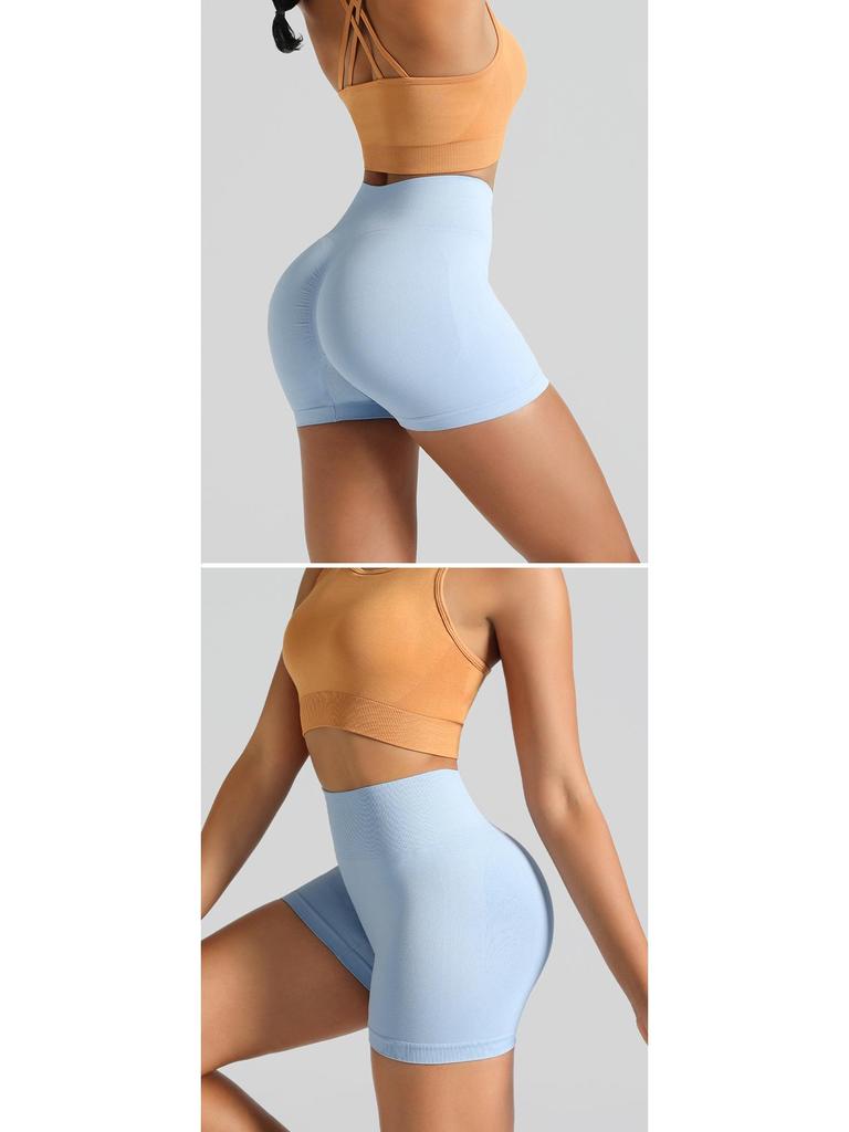 Women's High Waist Seamless Knitted Yoga Shorts - Peach Butt Three-Point Fitness & Running Shorts