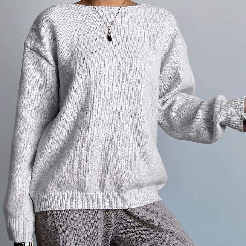 Women French Style Deep V Backless Bow Tie Long Sleeve Knit Sweater, Sexy Slim Fit Autumn Winter Fashion Top