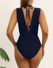 Women's Swimsuit Solid Color Deep V Hard Cup Backless Halter Neck Bikini Split Set Beachwear Bathing Suits