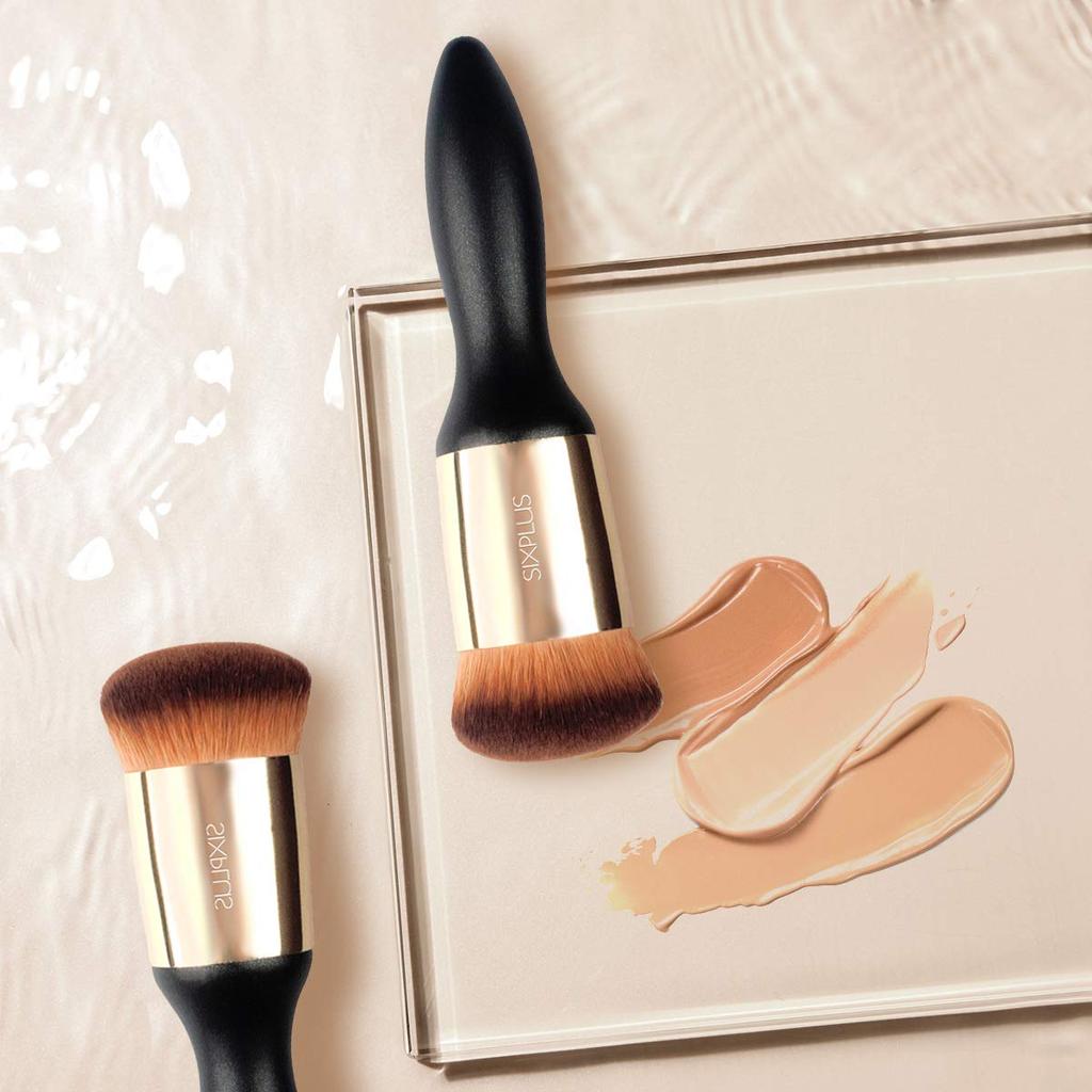 SIXPLUS Foundation Brush, Face Brush, Makeup Brush, Round, Soft, Skin-Friendly, Popular, Wooden Handle, Black