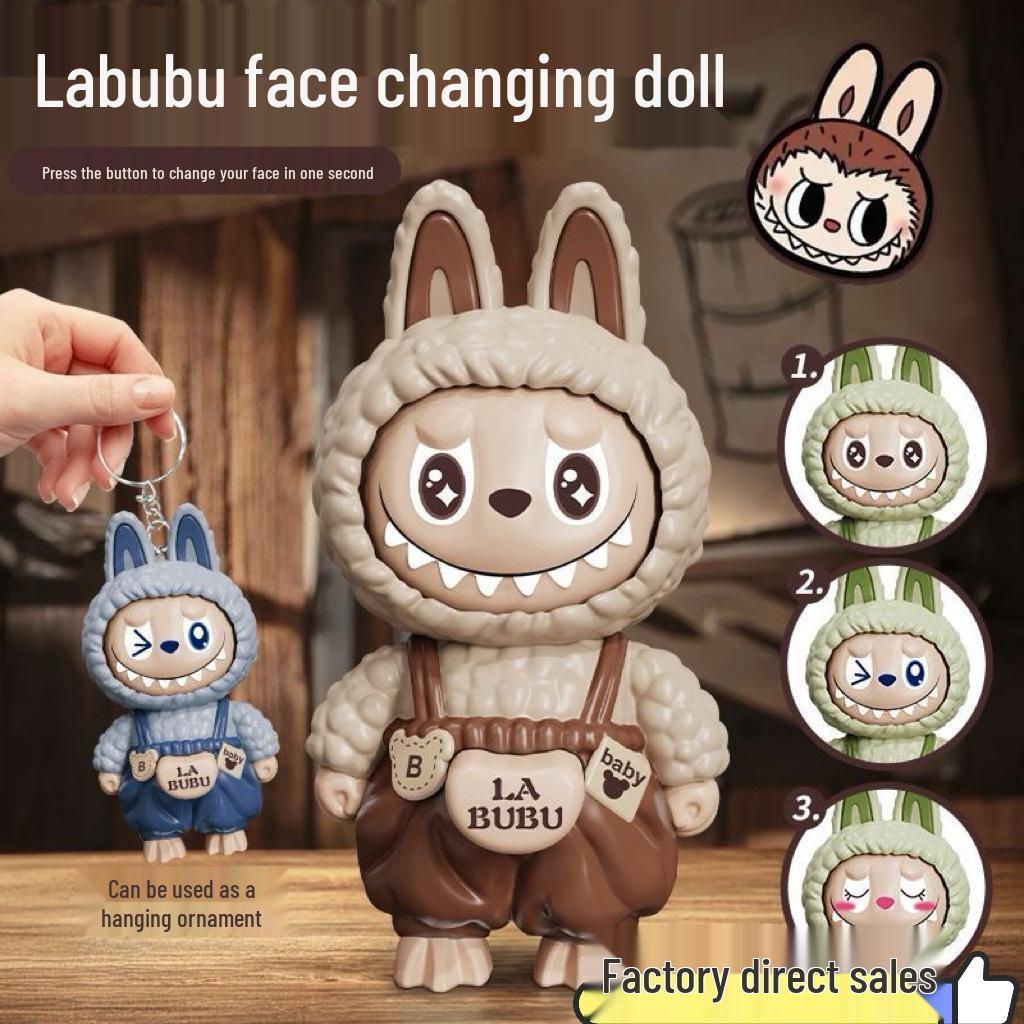 La Bu Face-Changing Doll Keychain: Trendy Cartoon Gift & Creative Decompression Toy Pendant