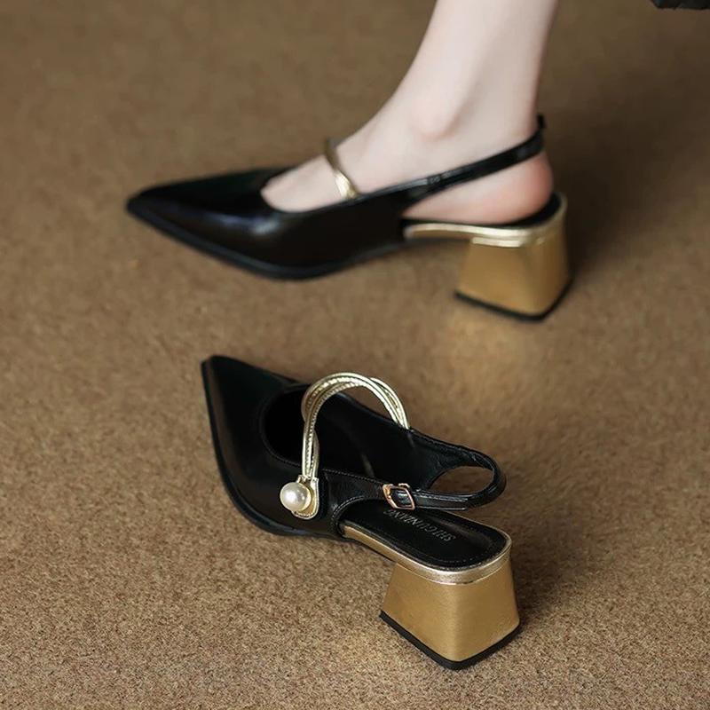 

Pointed Toe Women Sandals High Heels Chunky Shoes Elegant Pumps Woman Slippers 2025 Trend Brand Designer Zapatos Female 40 чёрный