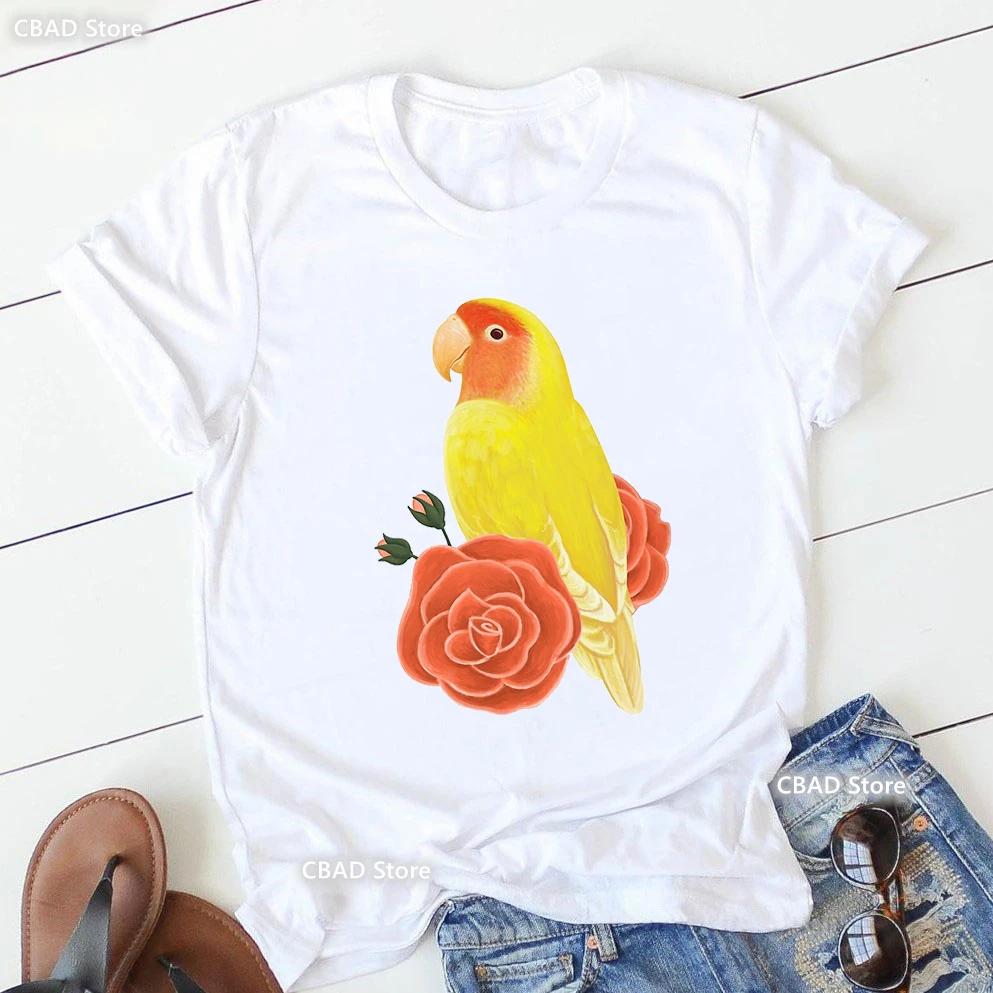 Cute Cockatielsparrot Bird Lovers Print T Shirt Girls Sunflower Flowers Tshirt Unisex Harajuku Kawaii Clothes Summer Tops Tee