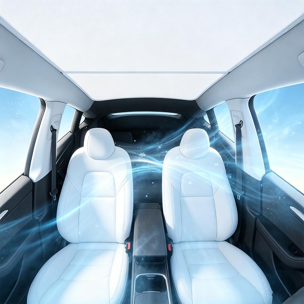 For Tesla Model YL 6-Seater Car Sunroof Sunshade Cover Ice Cloth Sun Protection Eat Insulation Roof Glass Sun Shade Accessories