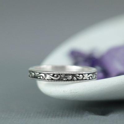 Vintage Silberfarbene Ringe mit Blumenmuster, Eheringe, Band, Valentinstagsgeschenk