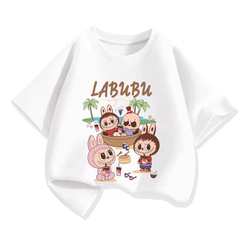 LABUBU Cartoon Anime Print Kids T-Shirt Summer Short Sleeve Tee Girl Boy T-Shirt Child Tops
