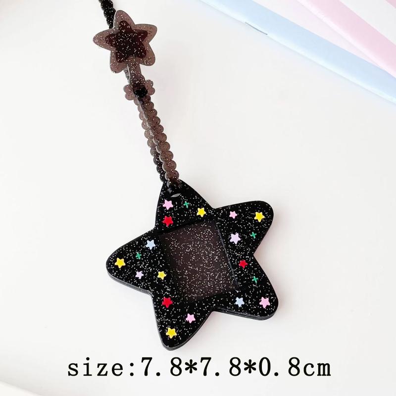 

Cute Star 1 Inch Silicone Glitter Card Holder Photocard Case ID Badge Keychain Soft Rubber Lanyard чорний