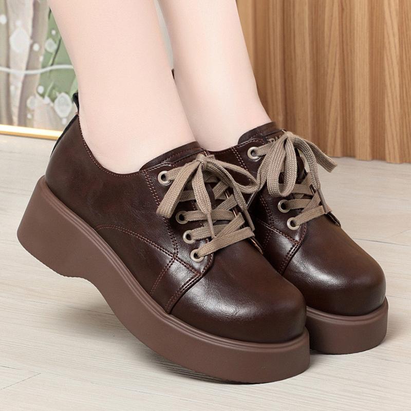 Thick-Soled Small Leather Shoes For Women Lace-Up New British Style Women's Shoes For Spring And Autumn Casual Shoes Loafers
