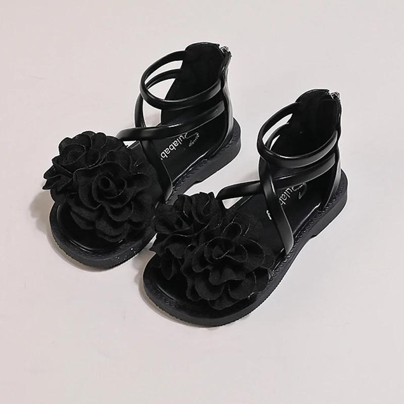 

Girls Sandals Summer New Children s Flower Princess Shoes Soft Sole Anti Slip Baby Girls Roman Sandals 36 чорний