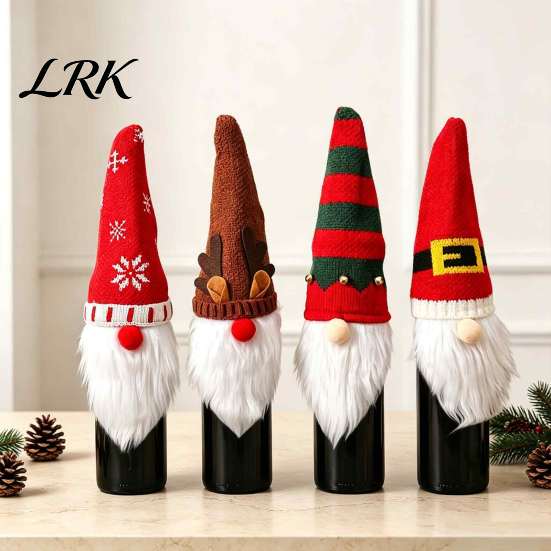 Winter Home Table Decorations Christmas Gnome Wine Bottle Covers, Knitted Faceless Toppers, Santa Reindeer Reusable Party Favors Elf Sleeves, Xmas for