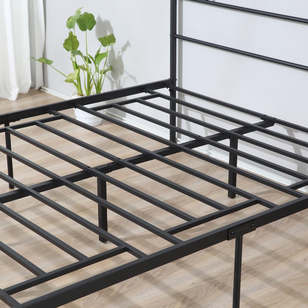 Double Bed Frame in Steel 160x200cm with Slats, Headboard and Footboard - Black
