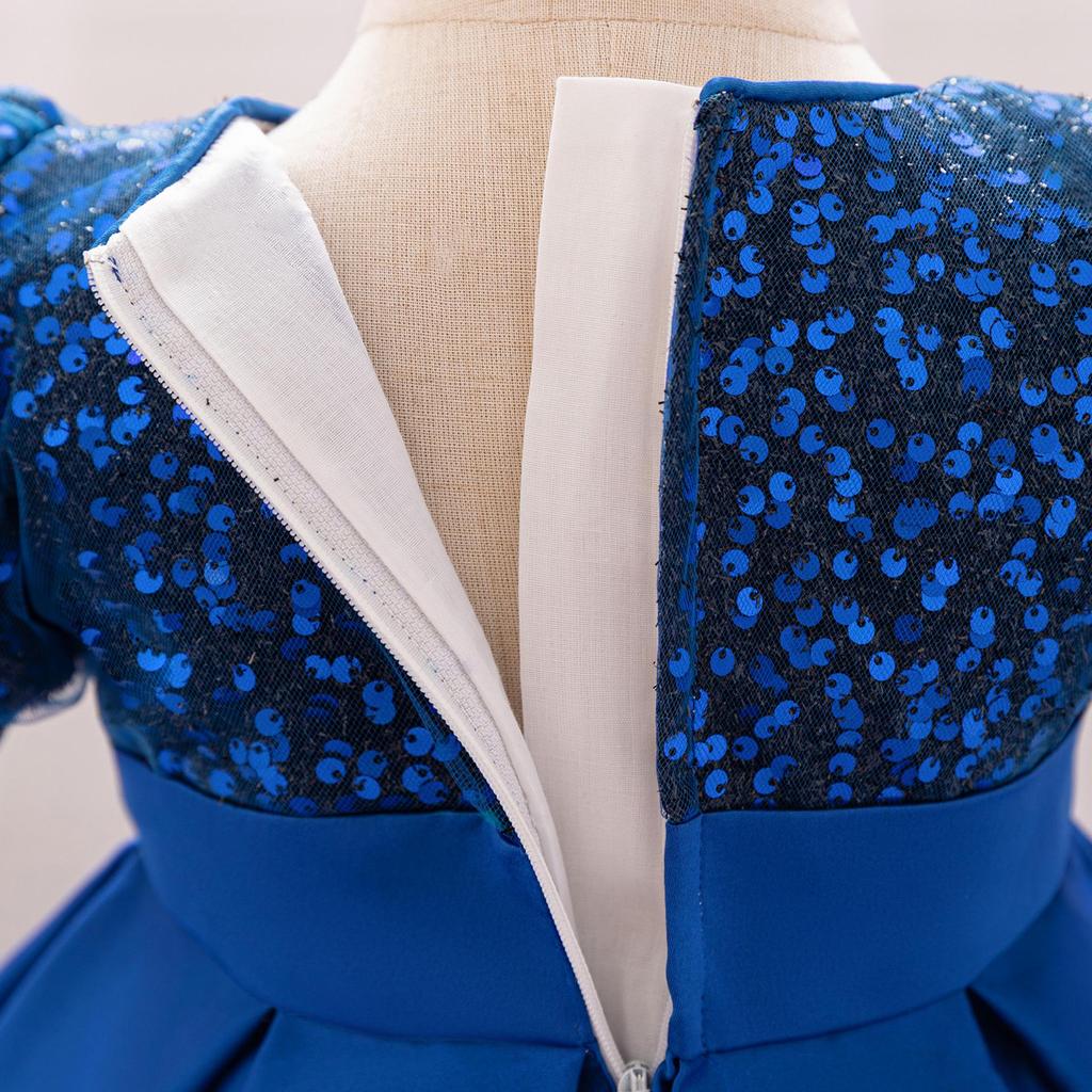 New European & American 1-Year-Old Girls' Bow Princess Dress with Puff Sleeves & Sequined Skirt