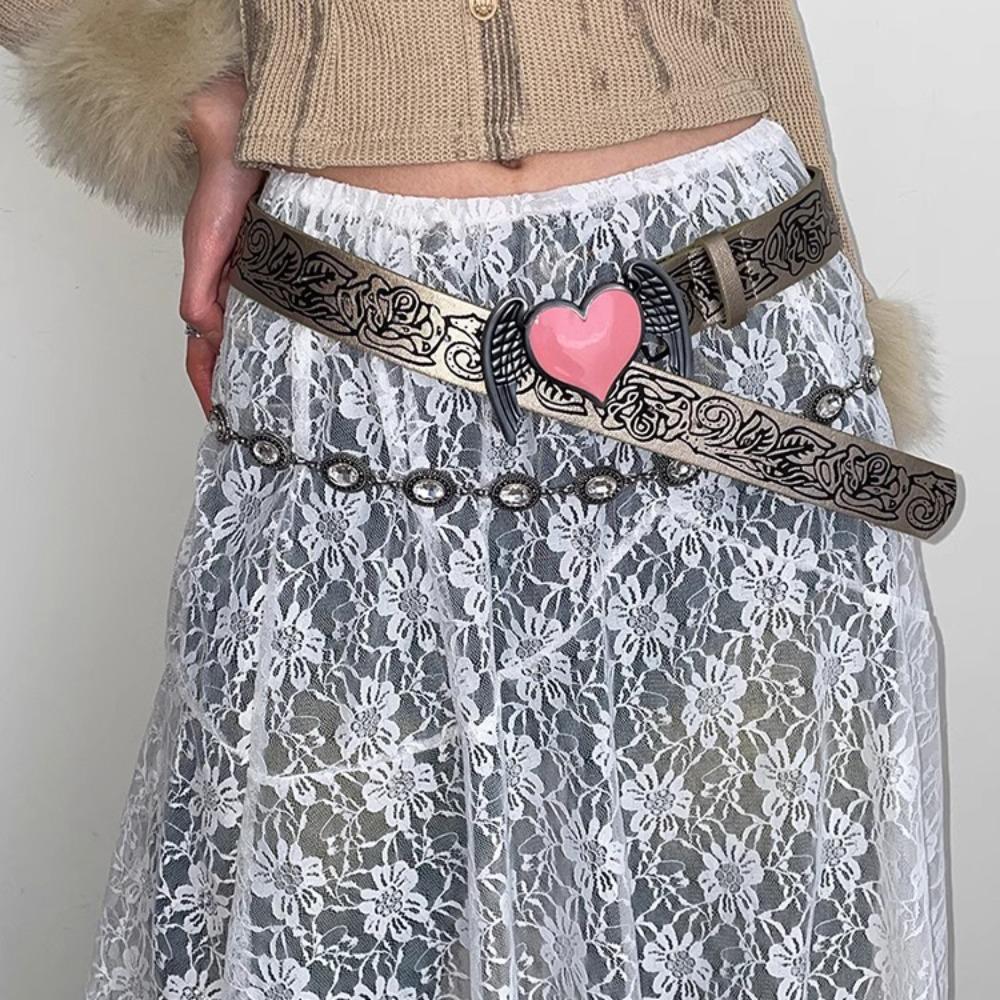 Zinc Zinc Alloy Cowgirl Buckle Belt Vintage Heart PU Hollow Belt Elegant Cowboy Waistband  Dress Decoration