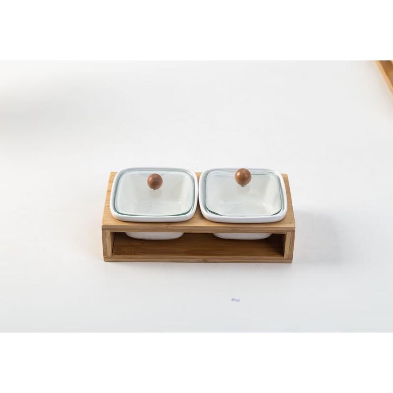 Qianxing Ceramic Snack Platter with Glass Lid and Bamboo Tray
