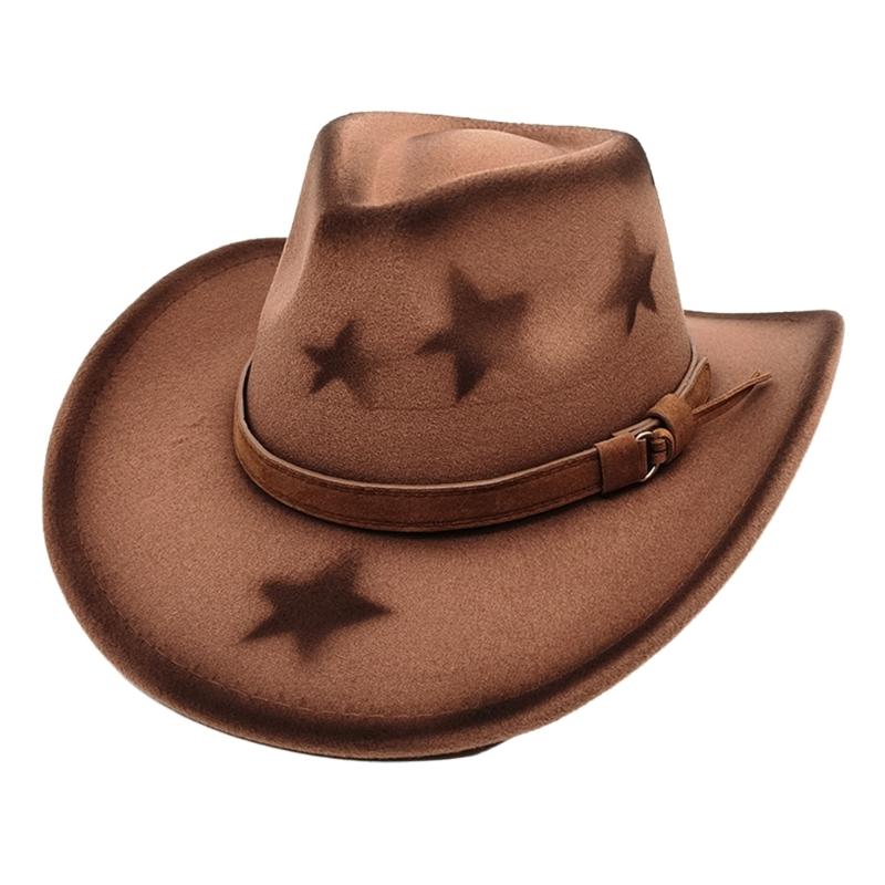 

Cowboy Hats Panama Hat Maillard Style Star Print for Women Men Photo Props Western for Men Women Unisex Wear Headwear хаки