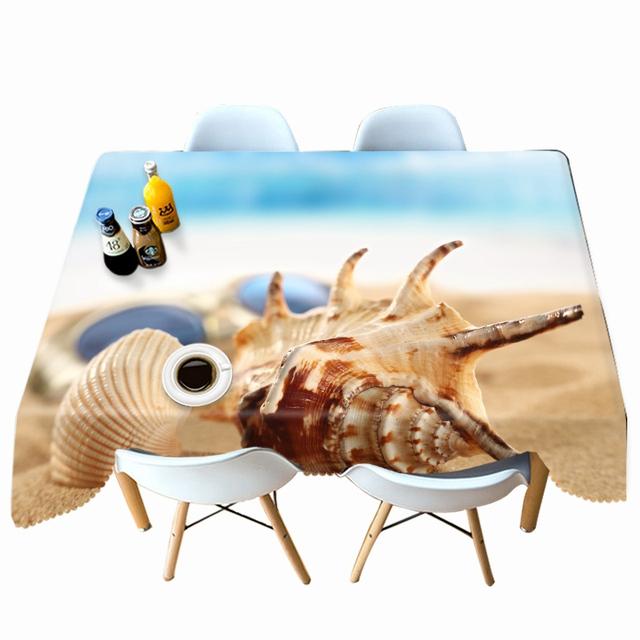 Conch Shell Seascape Pattern Resort Beach Tablecloth Thicken Cotton Rectangular Round Table Cloth For Wedding Picnic Party