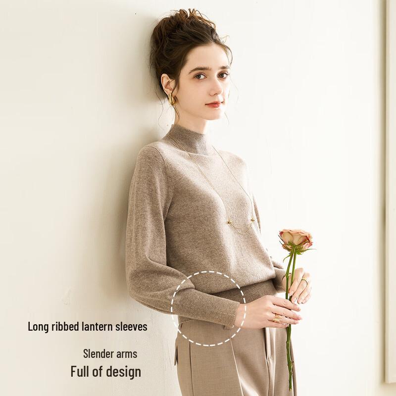 TUHUANG Women's Pure Wool Seamless Half-High Neck Sweater