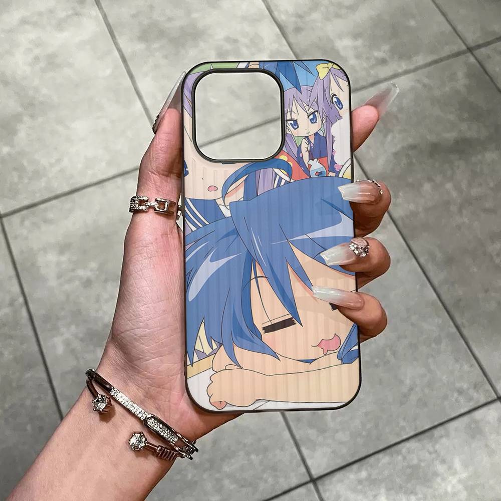 Anime Girl Lucky Star Phone Case For IPhone 16 15 17 Pro 11 12 13 14 Pro Max Plus Soft Ripple Silicone Cover Shell