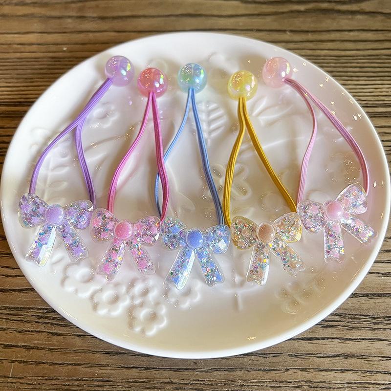 2 Pieces  New Cute Colorful Shiny Bow Tie Princess Headwear Kids Elastic Hair Bands Children Hair Ropes Girls Hair Accessories