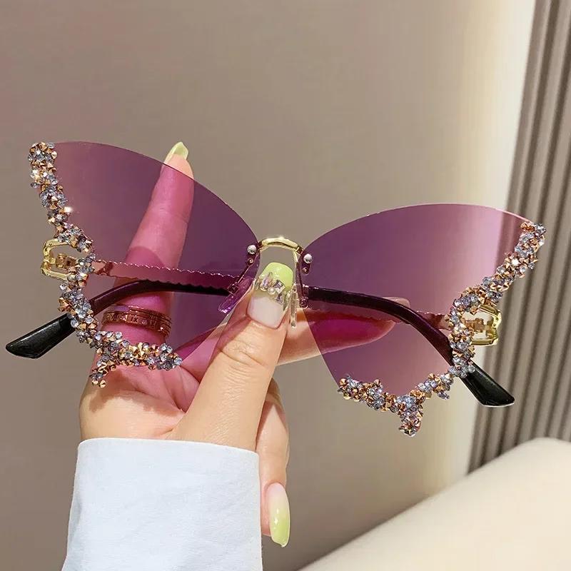 Fashion Metal Leopard Rimless Sunglasses Double Bridges Gradient Ocean Film Shades UV400