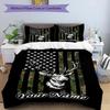 3PC Custom Name American Flag Deer Camo Bedding Set Duvet Cover Closure Includes 1 Duvet Cover & 2 Pillowcases for Bedroom