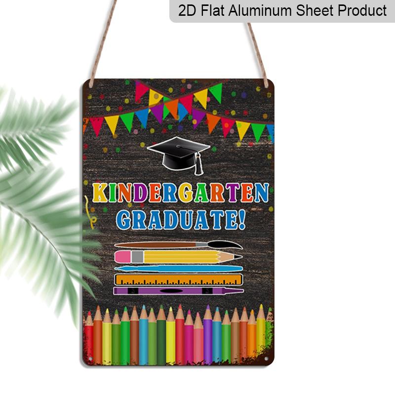 

2D Flat Vintage Aluminium Metal Sign - Wall Decoration for Kindergarten Graduate with Colorful Pencils, Cap, and Books - Rustic Art Deco Design for 20*30cm