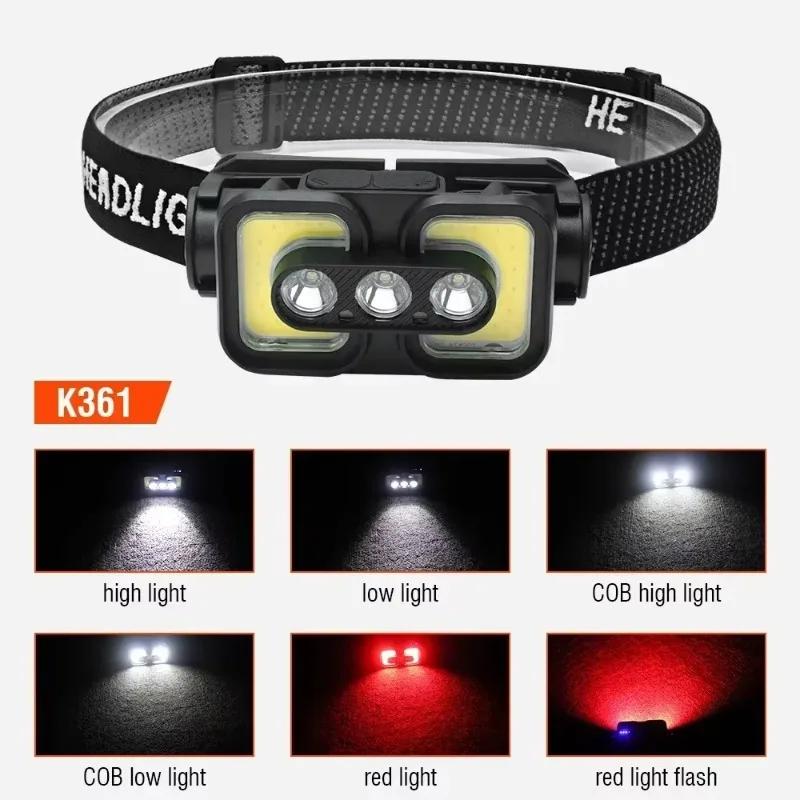 USB Rechargeable Headlamp 18650 Battery LED Headlight Waterproof Portable Head Flashlight Hiking Camping Head Cycling Torch