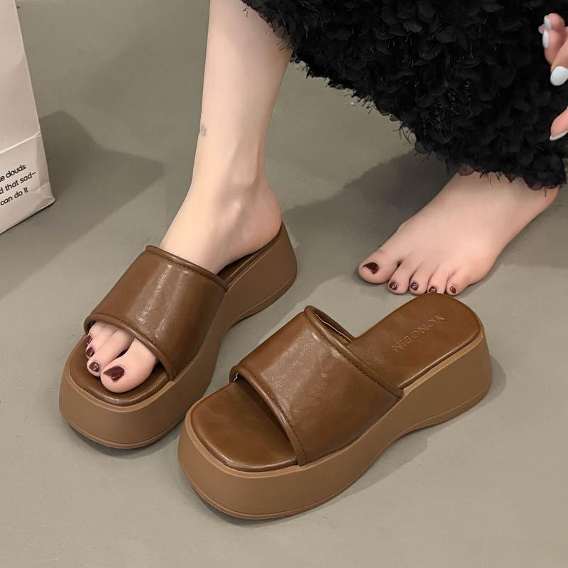 Sandals new women's sandals muffin thick-soled lazy women's shoes one word summer outer wear slippers one pedal
