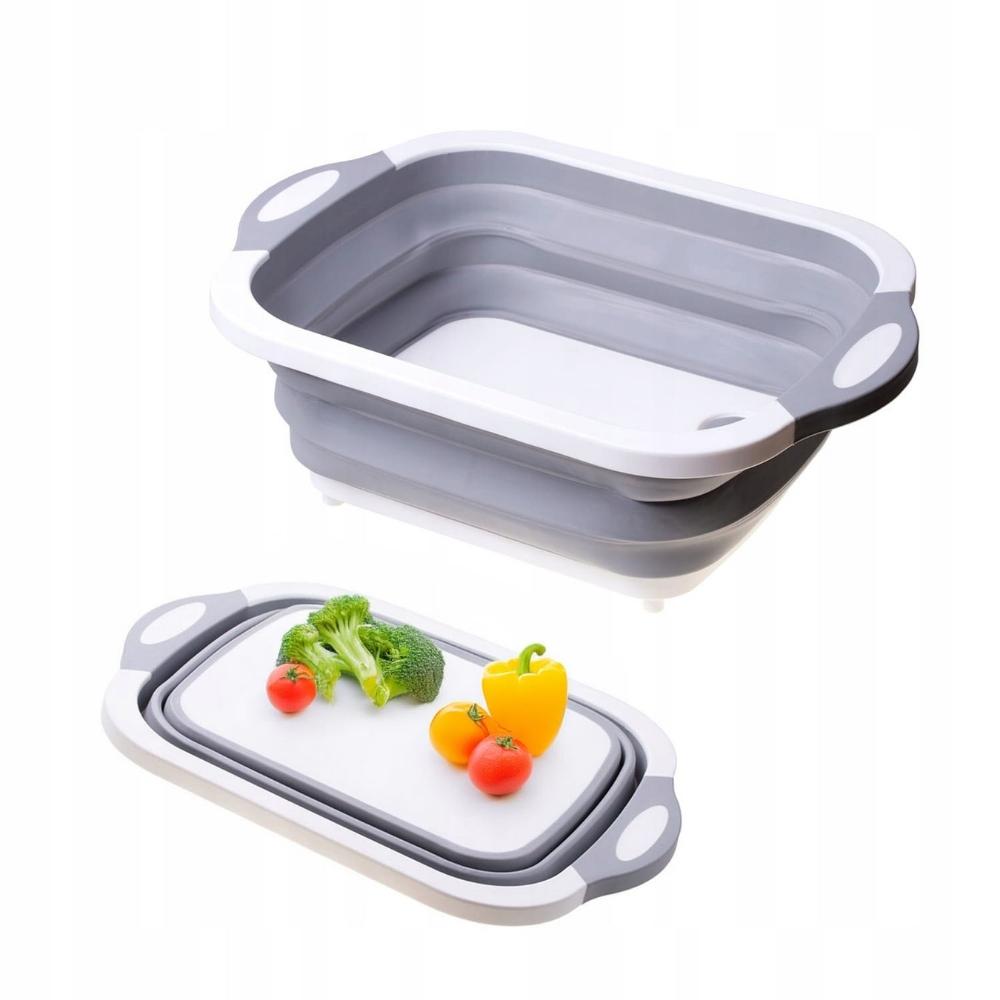 Foldable silicone bowl with drain, gray, for vegetables, laundry, 6l