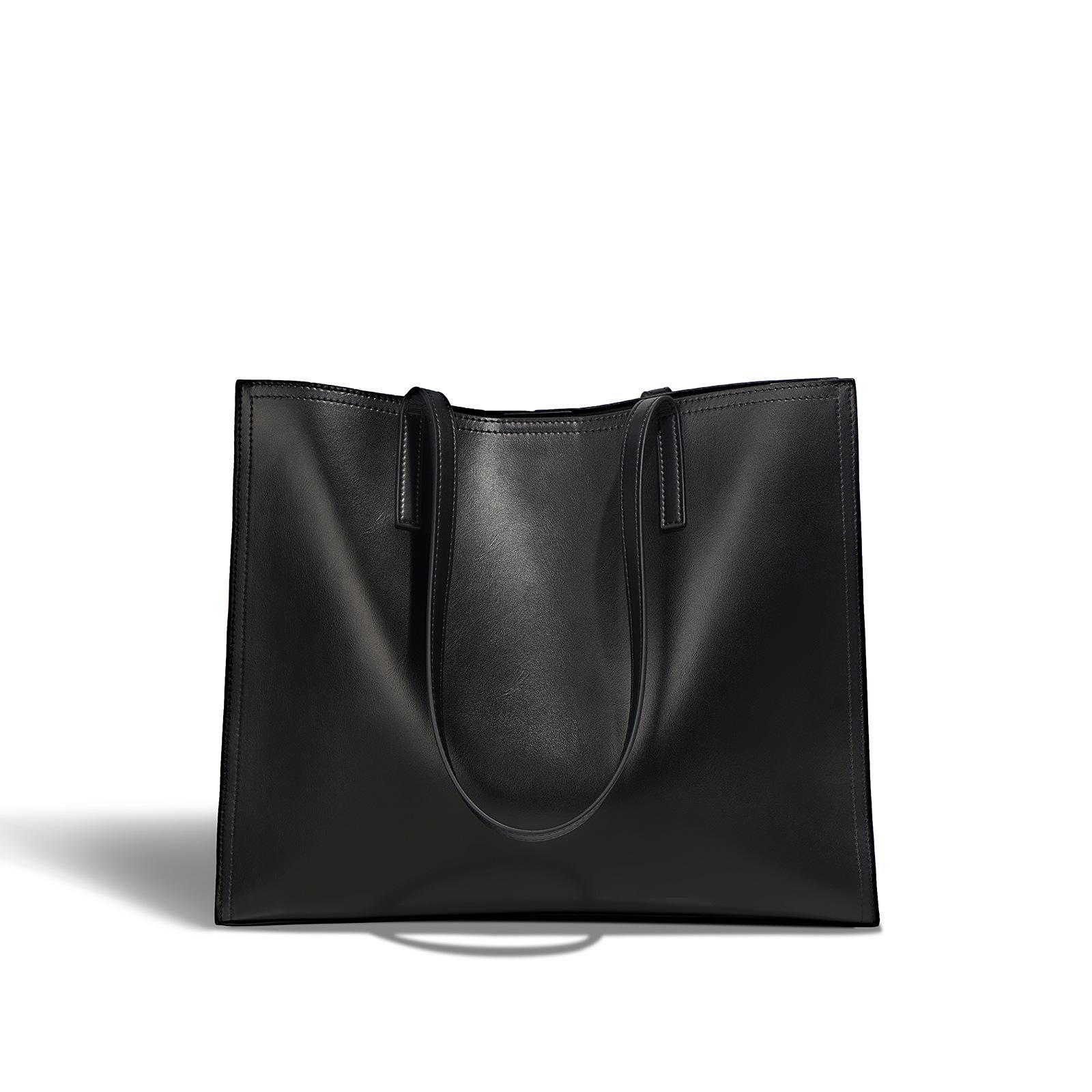 

Niche cowhide tote bag women s autumn and winter large-capacity high-quality textured commuter shoulder bag genuine leather portable large bag чёрный