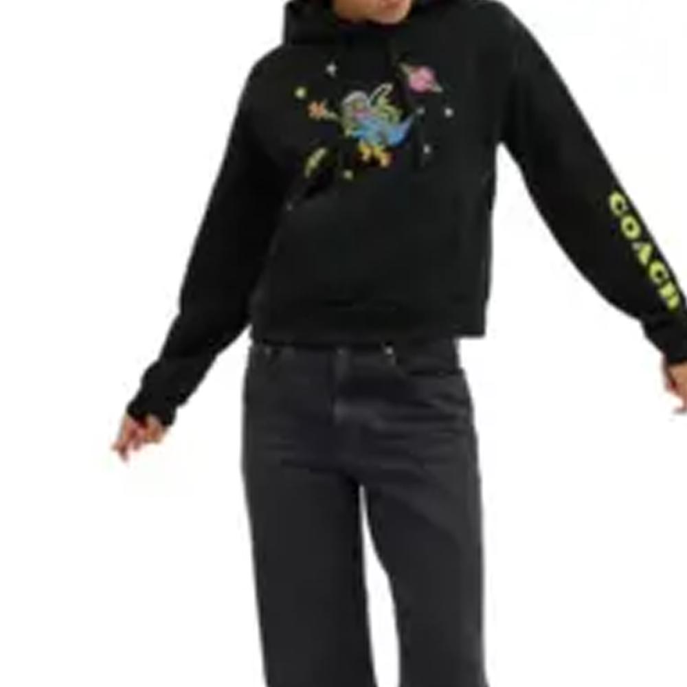 Coach Cosmic  FW24 Printed Raglan Sleeve Hoodie Women hoodies Black CX181-BLK