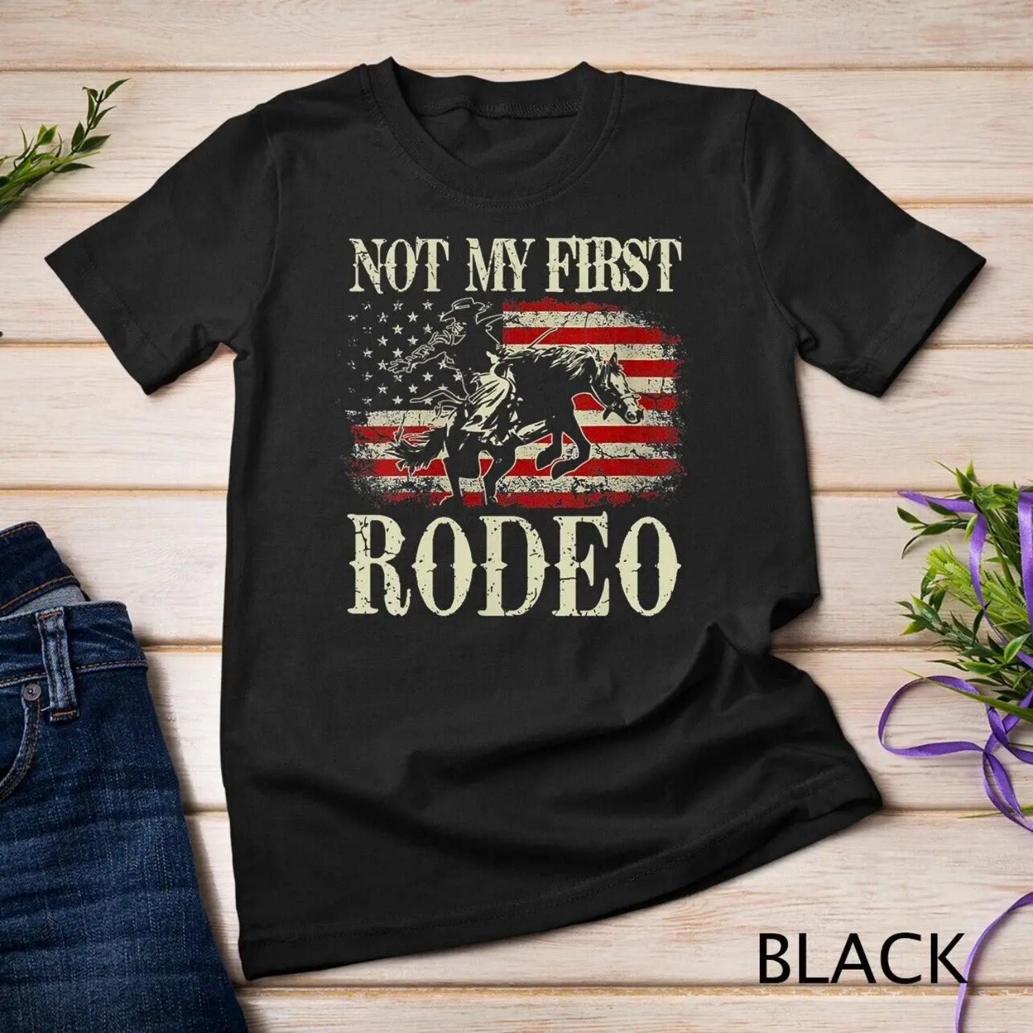 

Womens Not My First Rodeo Cowboy Riding Horse Vintage USA T shirt S чёрный