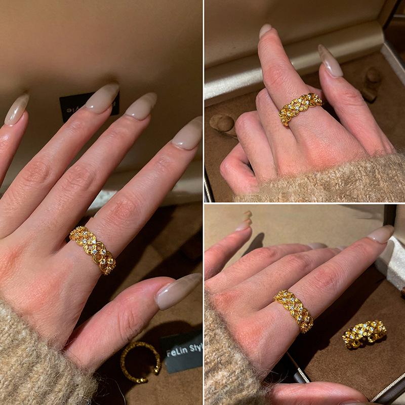 Electroplating Cross Hollow Opening Ring French Temperament Index Finger Ring Light Luxury Niche Ring