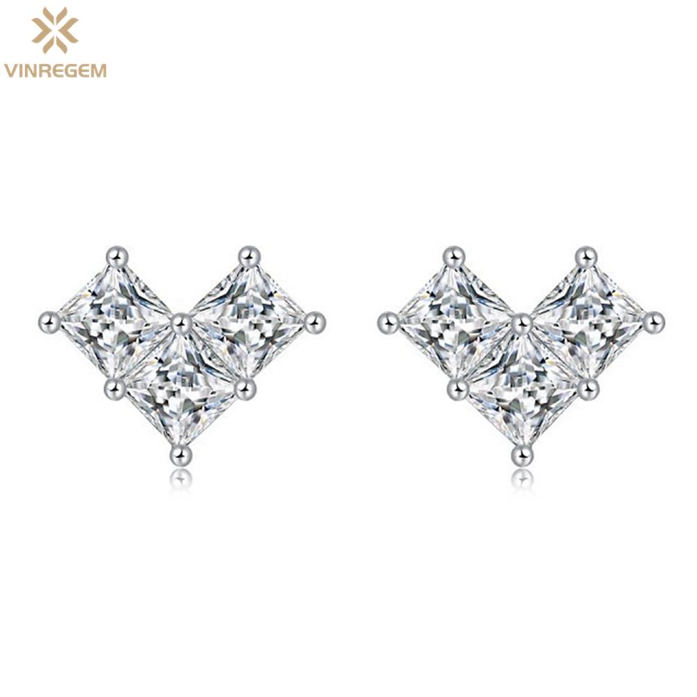 

Vinregem 1,5 карата, бриллианты огранки «Принцесса D», 100% стерлинговое серебро 925 пробы, 3EX VVS1, настоящий муассанит, драгоценный камень, треугольные серьги-гвоздики, ювелирные украшения 1.5CT*2pcs белый
