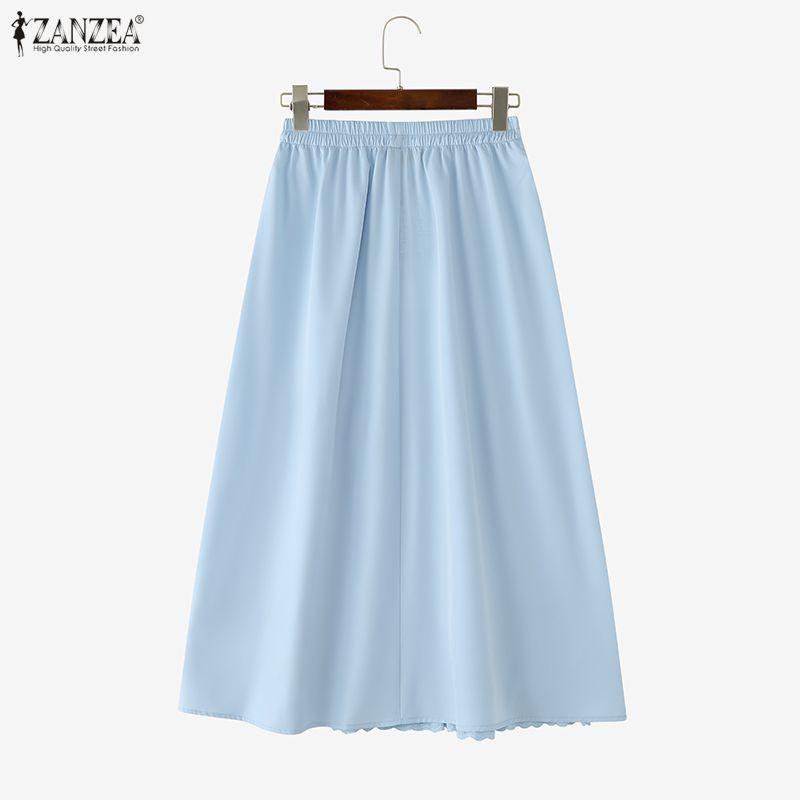 ZANZEA Women Casual Lace Splice Elastic Waist Loose Long Skirts