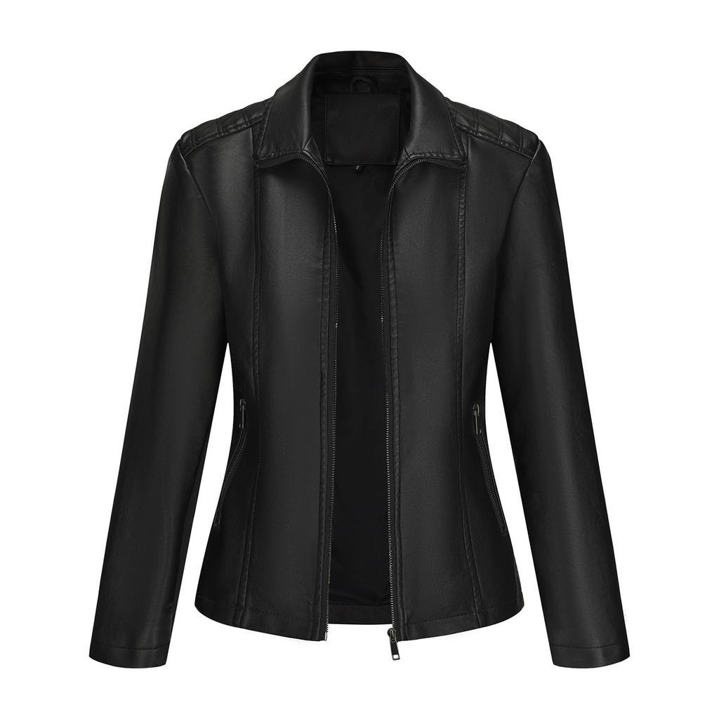 Ladies Fashion Casual Solid Color Outdoor Leather Jacket Short Coat