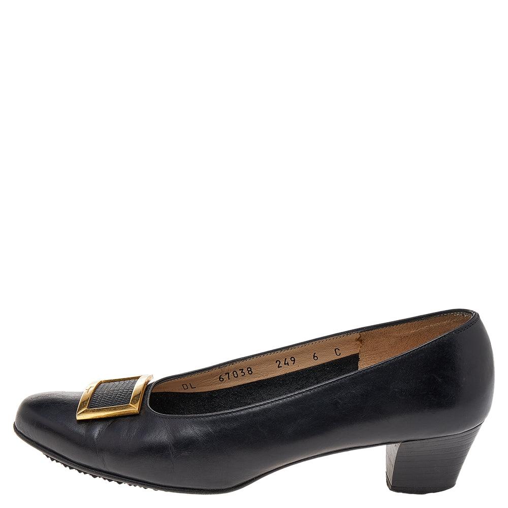 Salvatore Ferragamo Black Leather Buckle Pumps Black